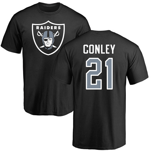 Men Oakland Raiders Black Gareon Conley Name and Number Logo NFL Football #21 T Shirt